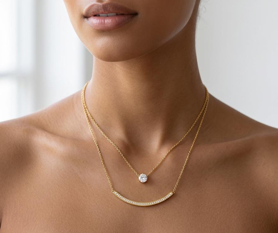Doppellagige Halskette mit Zirkonia Anhänger – Eleganter Alltagsschmuck