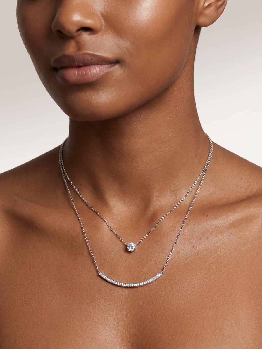 Doppellagige Halskette mit Zirkonia Anhänger – Eleganter Alltagsschmuck
